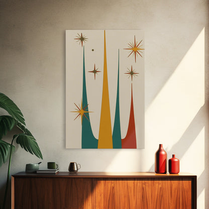 Retro Mid Century Modern Star Burst, 1950s Style Wall Art, Canvas Print, Star Burst Canvas, Retro Home Decor, Starburst Wall Art