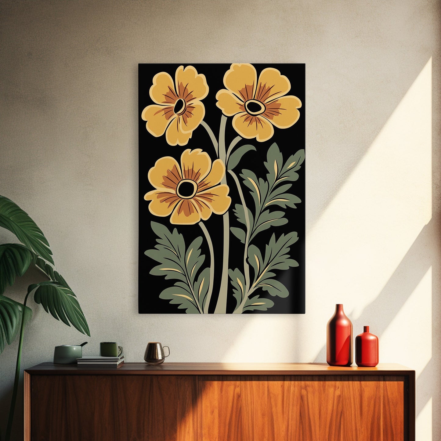 Abstract Floral Botanical Framed Canvas Wall Art, Abstract Botanical Print Minimalist Modern Art Boho Wall Decor Living Room Wall Art