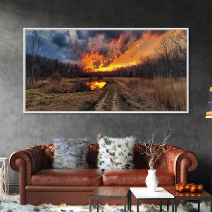 Country Roads, Framed Canvas Print, East Texas Photography Style Wall Art, Panoramic Wall Art, Rustic Farmhouse Decor