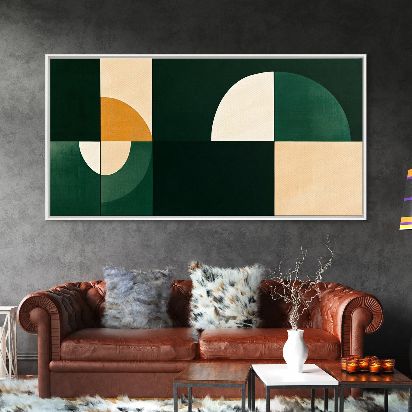 Horizontal Mid Century Modern Wall Art Framed Canvas Print, Oversized Extra Large Over Sofa living Room Wall Decor, Wall Hanging Canvas