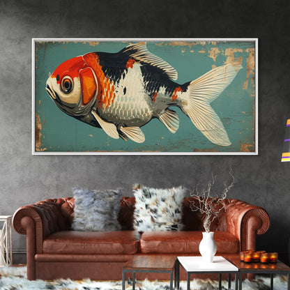 Gold Fish Painting Print, Wood Framed Canvas Print Wall Art Home Decor For Above Sofa In Living Room