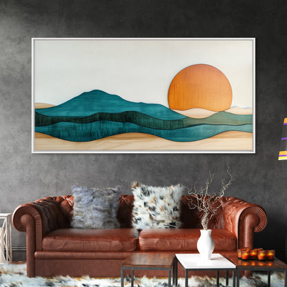 Beautiful Sunset Landscape Painting Print, Minimalist Decor, Eclectic Boho or Kitsch Wall Art