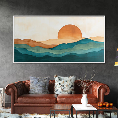 Kitsch Sunset Landscape Painting Print, Boho Wall Decor, Minimalist Wall Art, Eclectic Gift Idea, Kitsch Living Room Decor