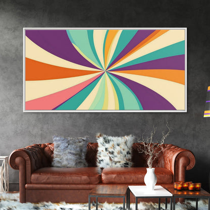 Mid Century Modern Framed Bauhaus Style Wall Art, Canvas Retro Decor, Horizontal Panoramic Wide and Narrow Wall Art Painting