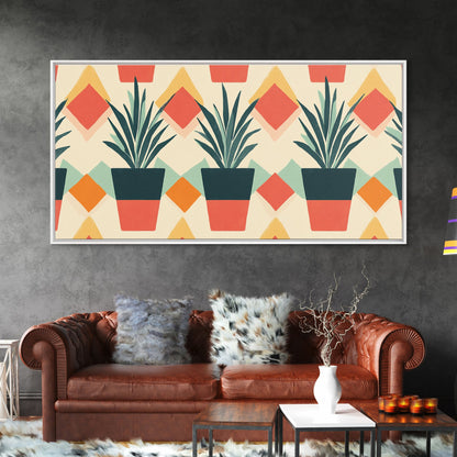 Mid Century Modern Botanical Print, Wood Framed Canvas Art, Botanical Wall Art, Boho Style Southwestern Pueblo Art