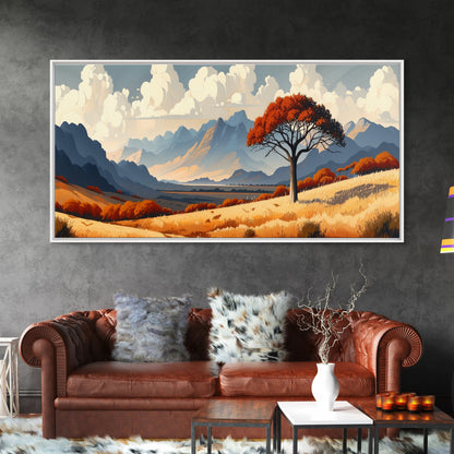 Landscape Print, Muted Southwestern Landscape, Hazy Mountain Valley Oil Painting Print, Panoramic Wall Art, Calm Above Bed Art