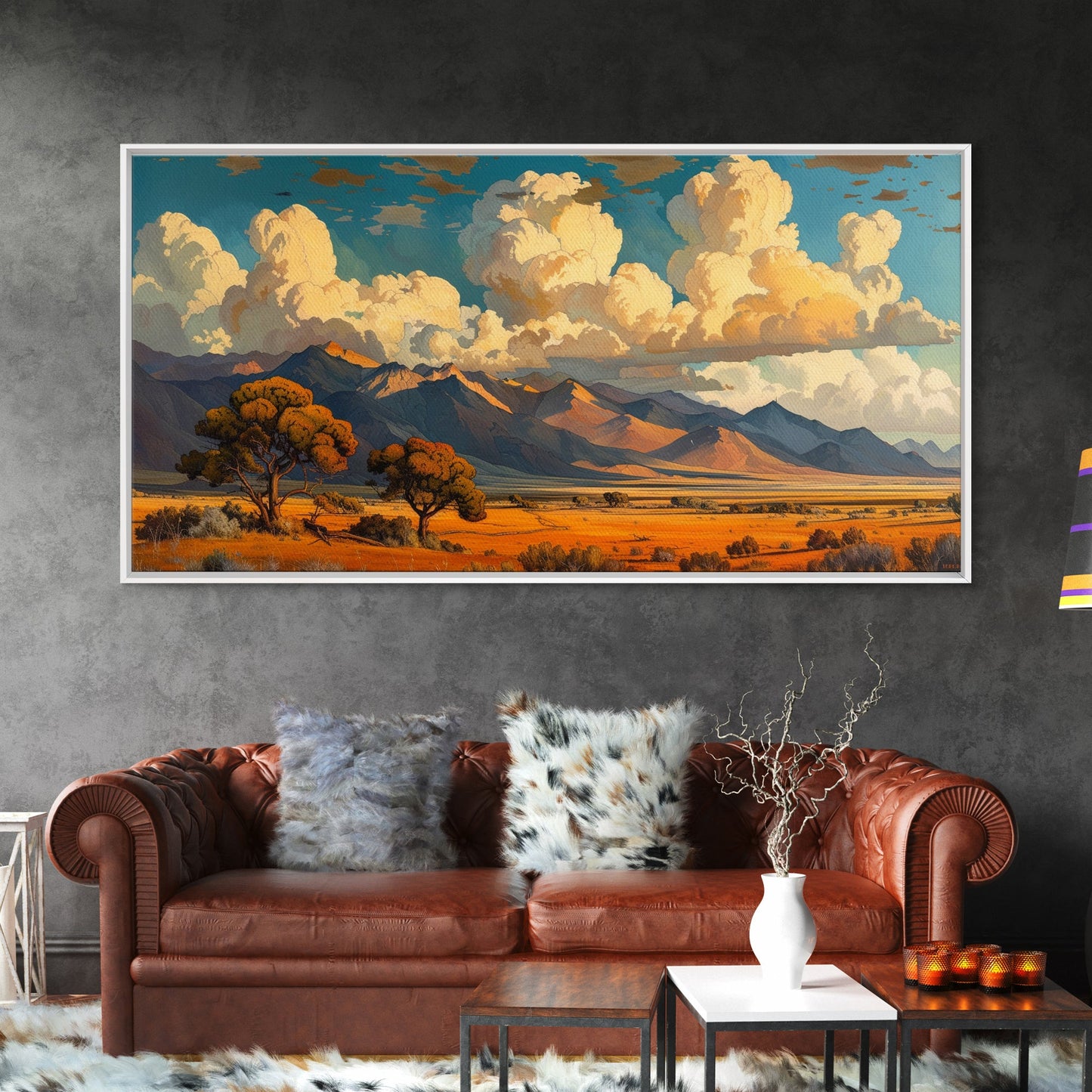 Home On The Mountains Framed Canvas Print, Southwestern Wall Art, Beautiful Home Decor For Above Sofa Or Couch, Rustic Farmhouse Art