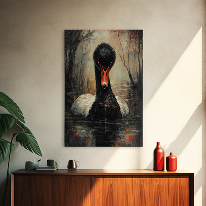 Evil Black Swan Painting Print, Gothic Home Decor, Halloween Decor, Spooky Season Wall Art, Black Swan Painting, Swan Decor, Animal Prints