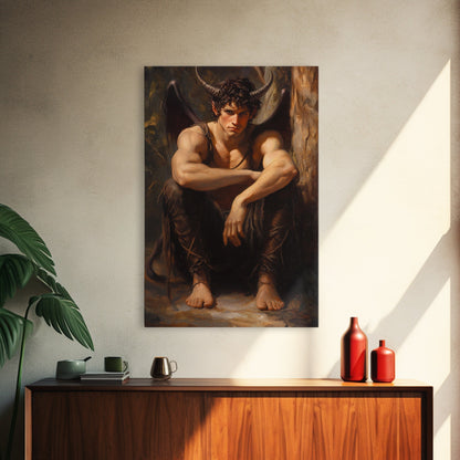 The Satyr Dark Macabre Wall Art, Framed Canvas Print, Dark Academia, Satyr Oil Painting, Halloween Decor