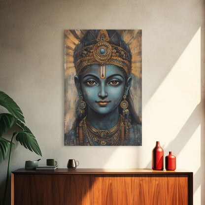 Madhubani Wall Art, Framed Canvas Print, Madhubani Style Decor, Madhubani Painting, Krishna Art