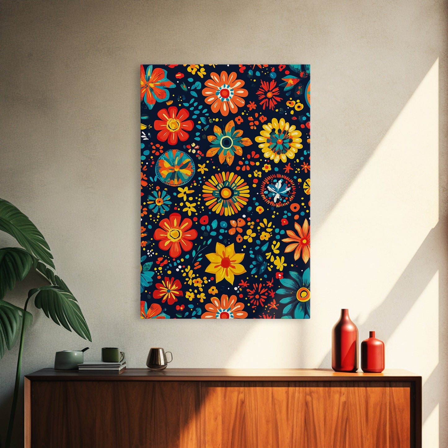 Mexican Tile Pattern Wall Art, Framed Canvas Print, Chicano Wall Art, Mexicano Wall Art, Textile Inspired Wall Decor