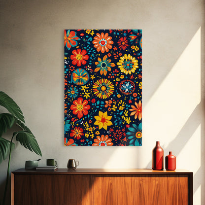 Mexican Tile Pattern Wall Art, Framed Canvas Print, Chicano Wall Art, Mexicano Wall Art, Textile Inspired Wall Decor