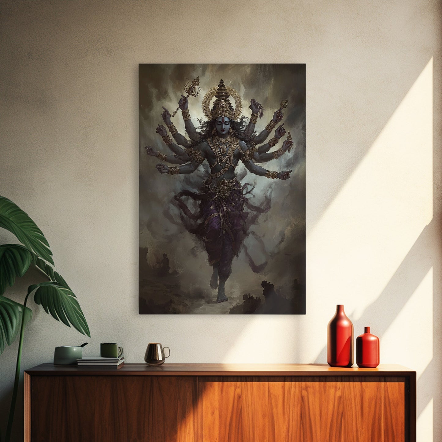 Radha Krishna Wall Art, Framed Canvas Print, Indian Inspired Wall Art, Krishna Painting, Hindu Art, Hinduism Decor