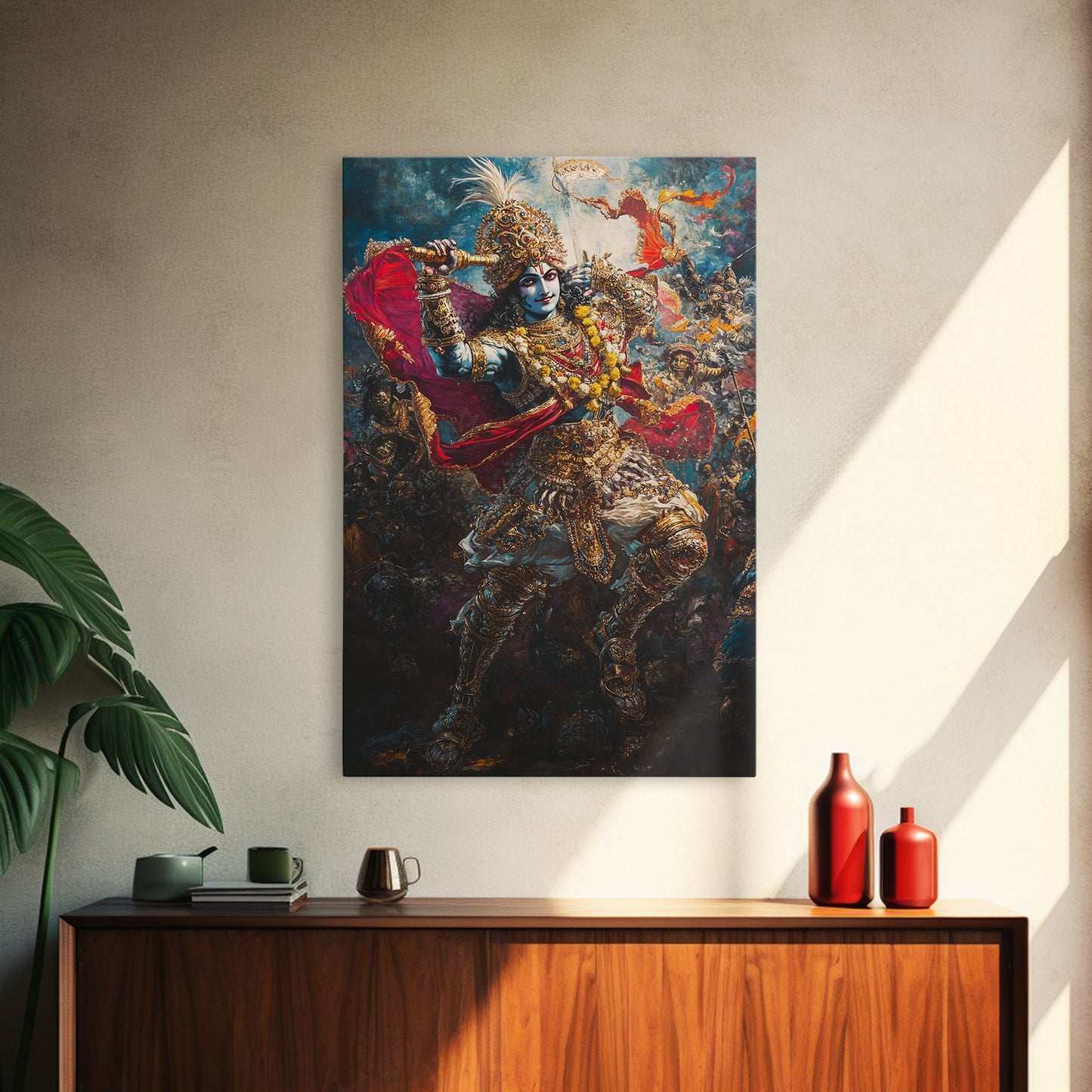 Krishna Wall Art, Radha Krishna Framed Canvas Print, Indian Hindu Wall Art