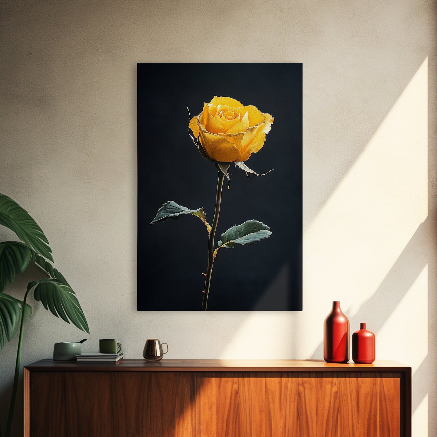 Maximalist Painting Print of a Yellow Rose, Framed Canvas, Wood Framed Art, Modern Farmhouse Decor, Rose Painting, Rose Art