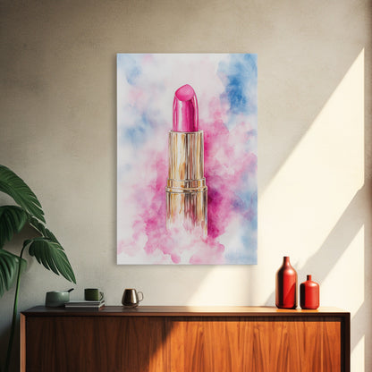 Pink Lipstick Framed Canvas Print, Preppy Dorm Room Decor, Makeup Wall Art, Girl's Dorm Room Wall Art, Preppy Art, Preppy Style Decor