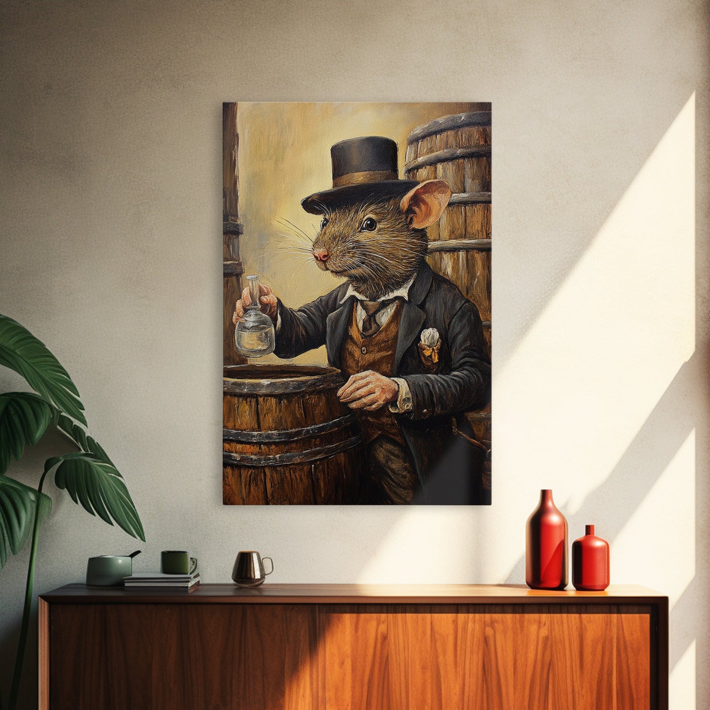 Rats with Jobs, Framed Canvas Print, Rat Painting, The Rat Whiskey Distiller, Cute Rat Home Decor