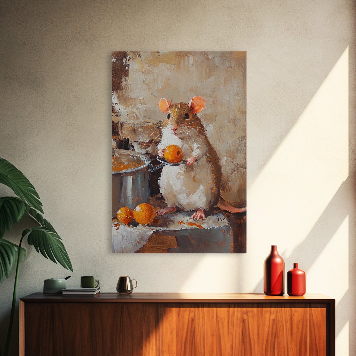 Rats with Jobs, Framed Canvas Print, Rat Painting, The Rat Chef, Cute Rat Home Decor, Rat Cooking Stew