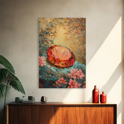 Gemstone Painting Print, Framed Canvas Print, Gemstones Wall Art, Precious Stone Painting, Red Gem, Ruby Painting, Antique Minerals Art
