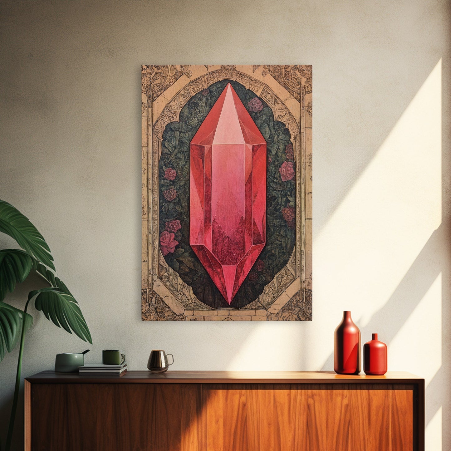 Ruby Painting Print, Framed Canvas Print, Gemstones Wall Art, Precious Stone Painting, Red Gem, Ruby Painting, Antique Minerals Art