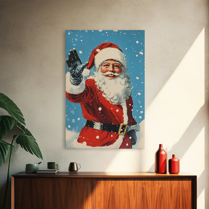 Portrait of Santa Waving Framed Canvas Print, Santa Painting, Santa Art, Santa Home Decor, Christmas Wall Art, Seasonal Christmas, Clearance Christmas