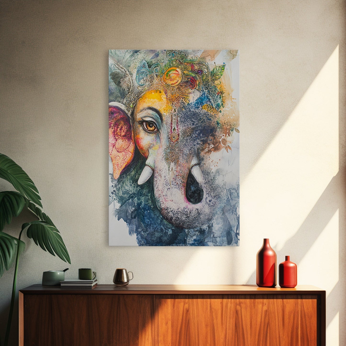 Ganesh Wall Art, Ganesha Painting Print, Framed Canvas Print, Painting of Ganesha, Ganesh Art