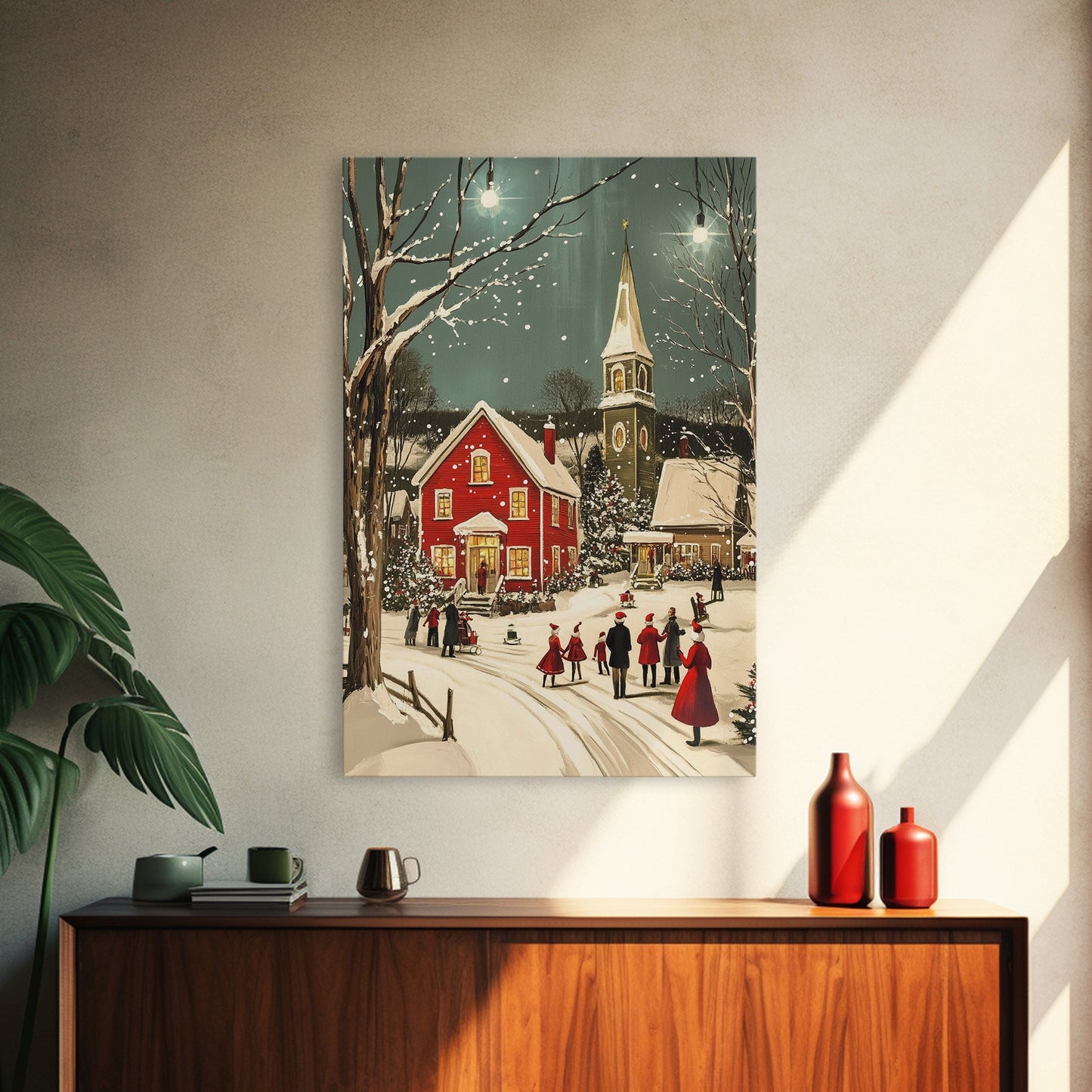 Small Town Christmas Painting Print, Christmas Village Art, Christmas Village Painting, Christmas Home Decor, Christmas Living Room Art