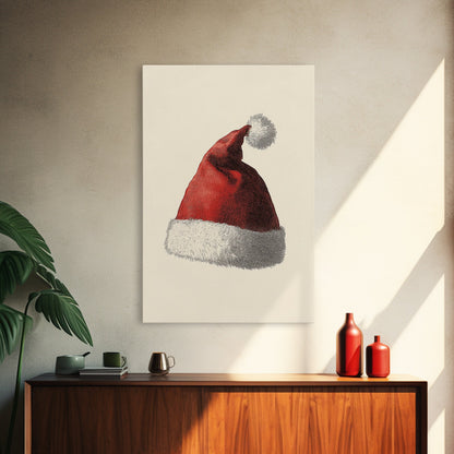 Painting of Santa's Hat Canvas Print - Framed Canvas - Minimalist Christmas Art - Boho Christmas Art - Rustic Christmas Art