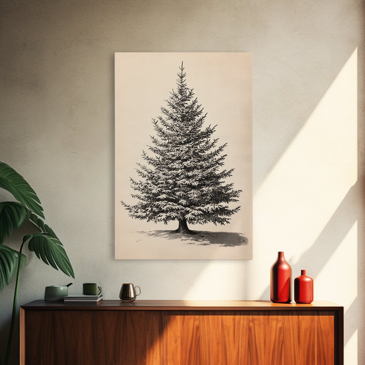 Sketch of a Christmas Tree Canvas Print - Framed Canvas - Minimalist Christmas Art - Boho Christmas Art - Rustic Christmas Art