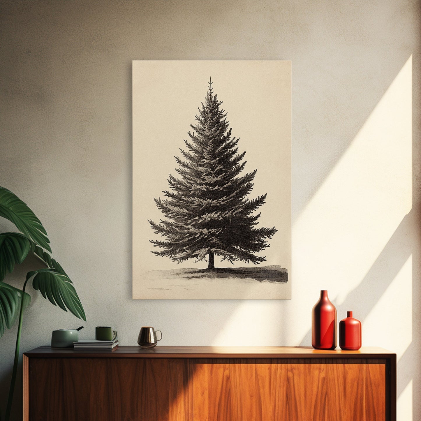 Vintage Christmas Tree Canvas Print - Framed Canvas - Minimalist Christmas Art - Boho Christmas Art - Rustic Christmas Art