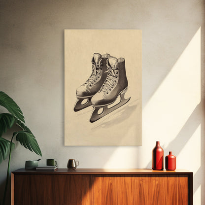 Vintage Ice Skates Canvas Print - Framed Canvas - Minimalist Christmas Art - Boho Christmas Art - Rustic Christmas Art