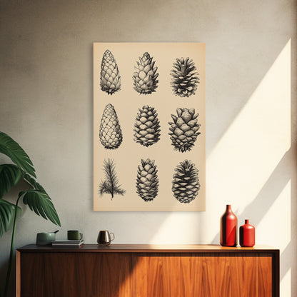 Vintage Pinecones Canvas Print - Framed Canvas - Minimalist Christmas Art - Boho Christmas Art - Rustic Christmas Art