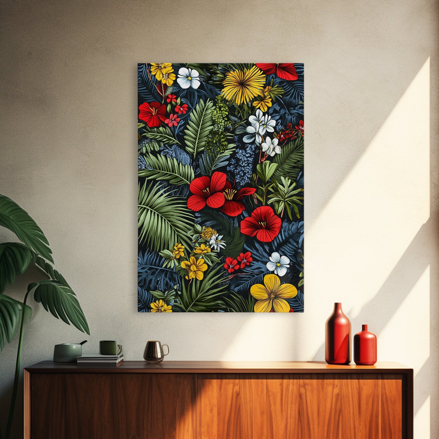 Jungle Painting Canvas Print, Mid-Century Modern Wall Art, Retro Home Decor, Wood Framed Canvas, Home Decor, Office Decor Gift Idea