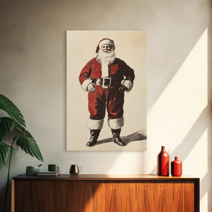 Vintage Santa Clause Canvas Print - Framed Canvas - Minimalist Christmas Art - Boho Christmas Art - Rustic Christmas Art