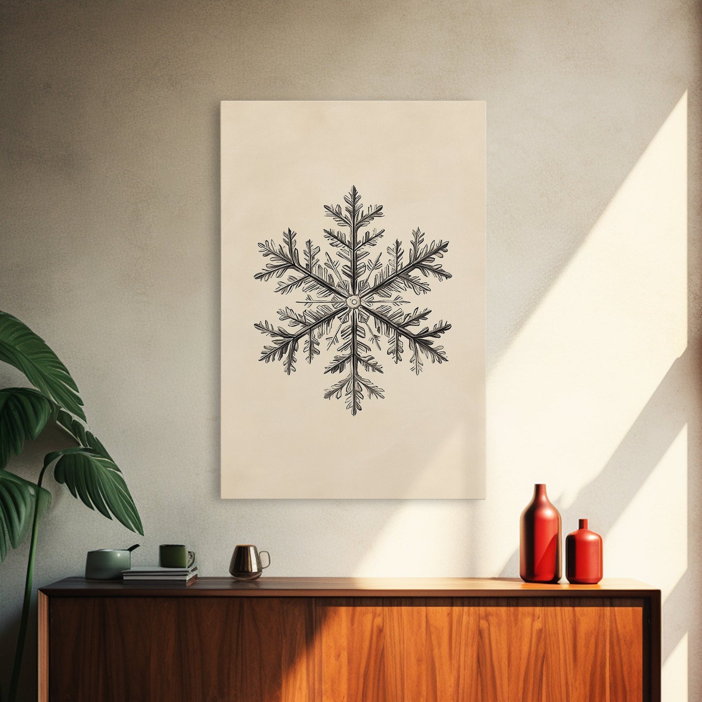 Drawing of a Snowflake Canvas Print - Framed Canvas - Minimalist Christmas Art - Boho Christmas Art - Rustic Christmas Art