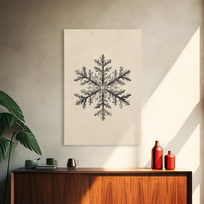 Drawing of a Snowflake Canvas Print - Framed Canvas - Minimalist Christmas Art - Boho Christmas Art - Rustic Christmas Art