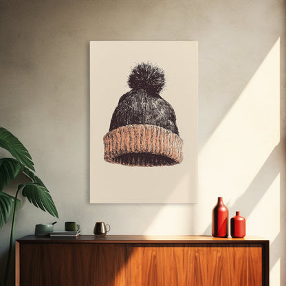 Christmas Beanie Hat Canvas Print - Framed Canvas - Minimalist Christmas Art - Boho Christmas Art - Rustic Christmas Art
