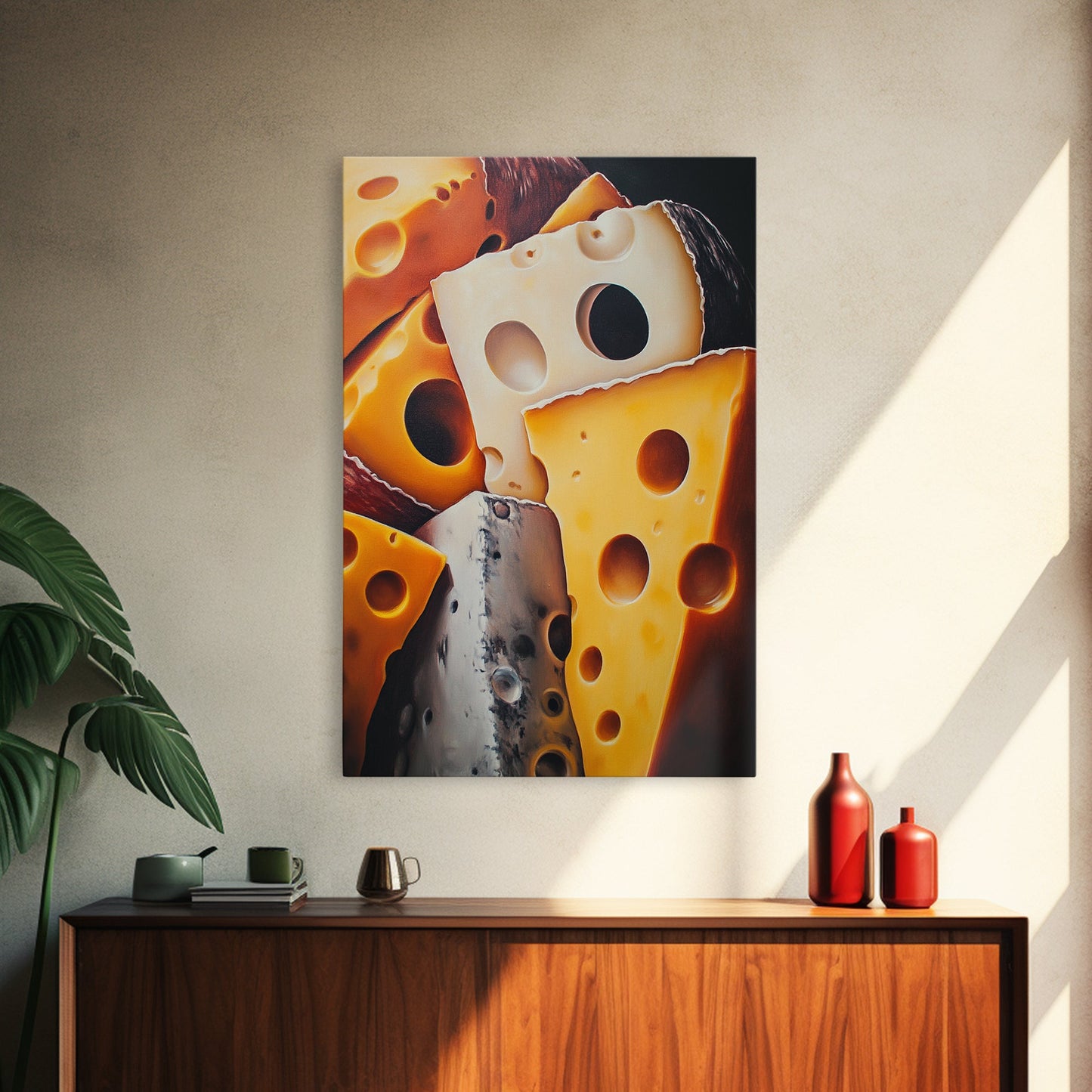 Kitchen Wall Art Painting of Cheese Canvas Print, Kitchen Decor, Modern Kitchen, Food Review Prop Decor