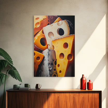 Kitchen Wall Art Painting of Cheese Canvas Print, Kitchen Decor, Modern Kitchen, Food Review Prop Decor