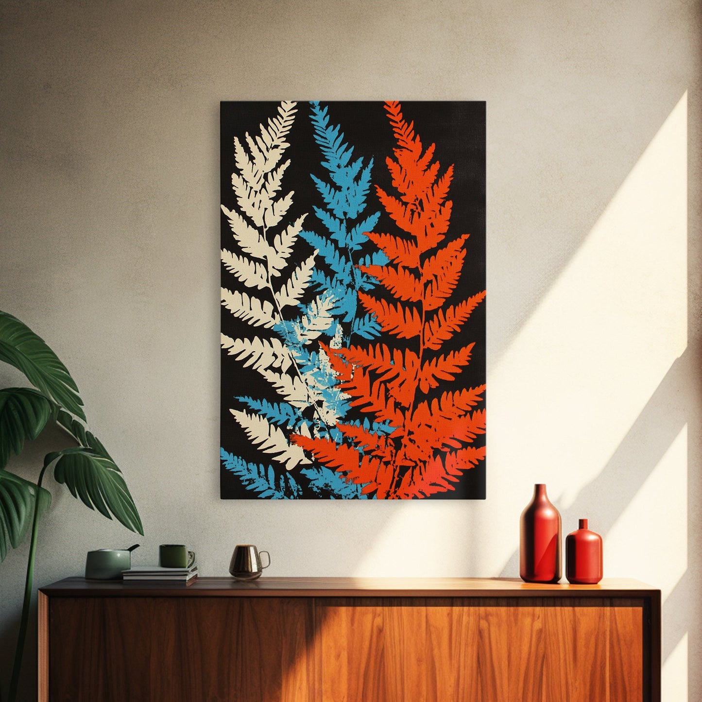Fern Leaves Abstract Art Print, Retro MCM Style Home Decor, Mid Cenury Modern Abstract Wall Art, Fern Leaves Painting