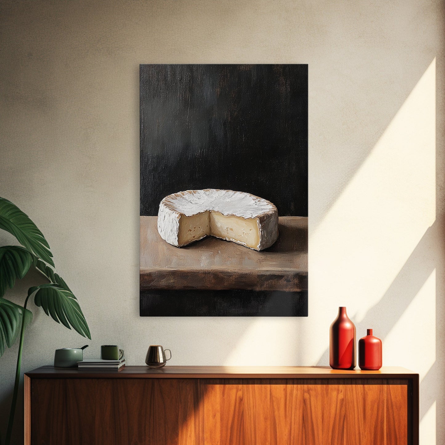 Wheel Of Cheese Painting Print, Brie Cheese Art, Cheese Painting, Cheese Still Life Oil Painting, Cheese Painting, Rustic Kitchen Decor