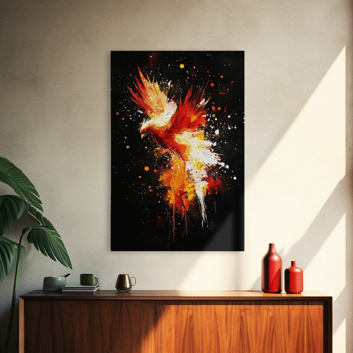 Phoenix In Flames, Retribution, Framed Canvas Print, The Phoenix, Framed Wall Art, Original Painting Phoenix, Punk Art, Graffiti Art