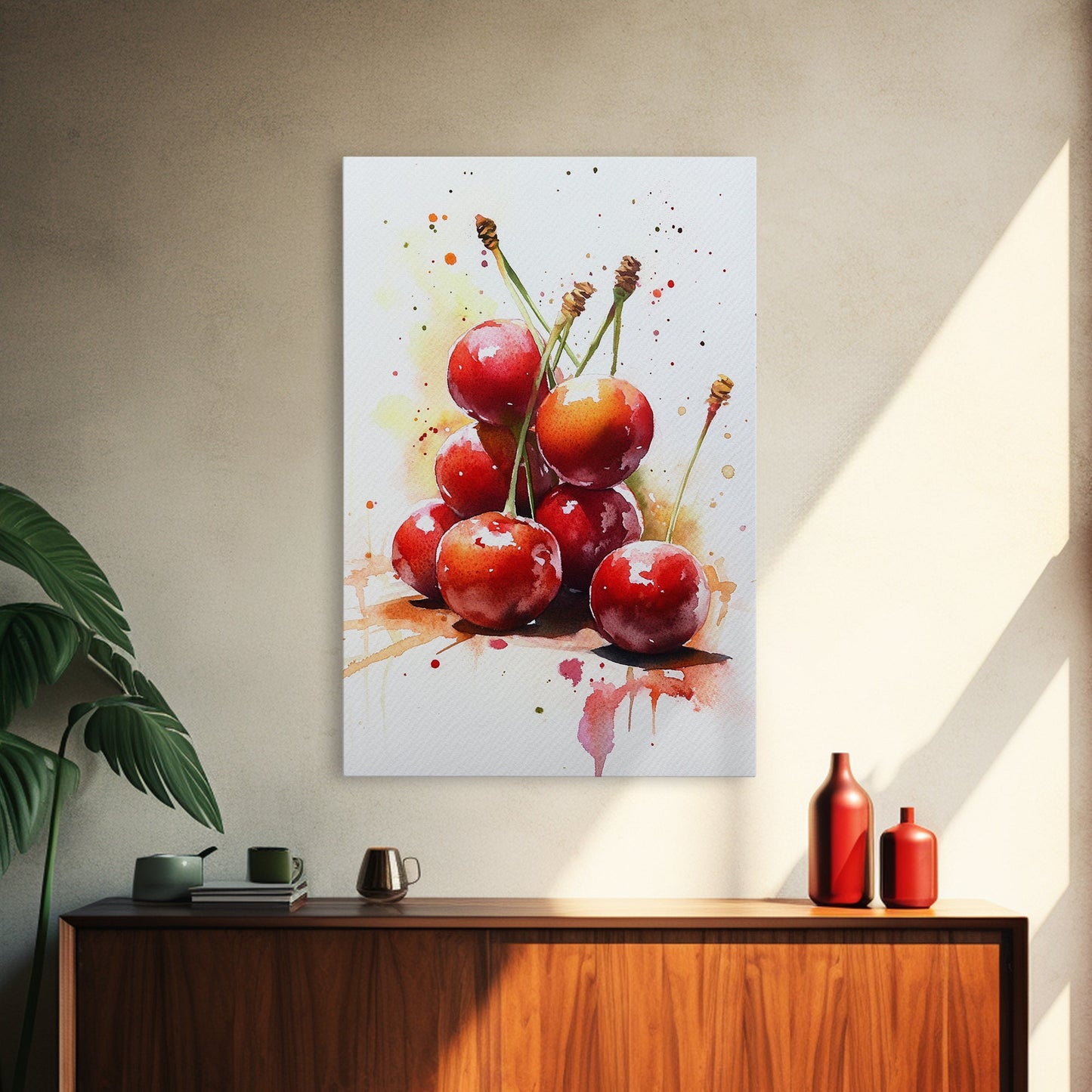 Cherry Wall Art Canvas Print, Cherry Painting, Kitchen Food Decor, Kitchen Wall Art, Original Cherry Painting, Home Decor For Kitchen