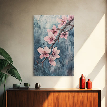 Home Decor Cherry Blossoms Wall Art, Cherry Blossom Art, Large Gallery Wrapped Canvas, Ready To Hang Aesthetic Decor, Cherry Blossom Art