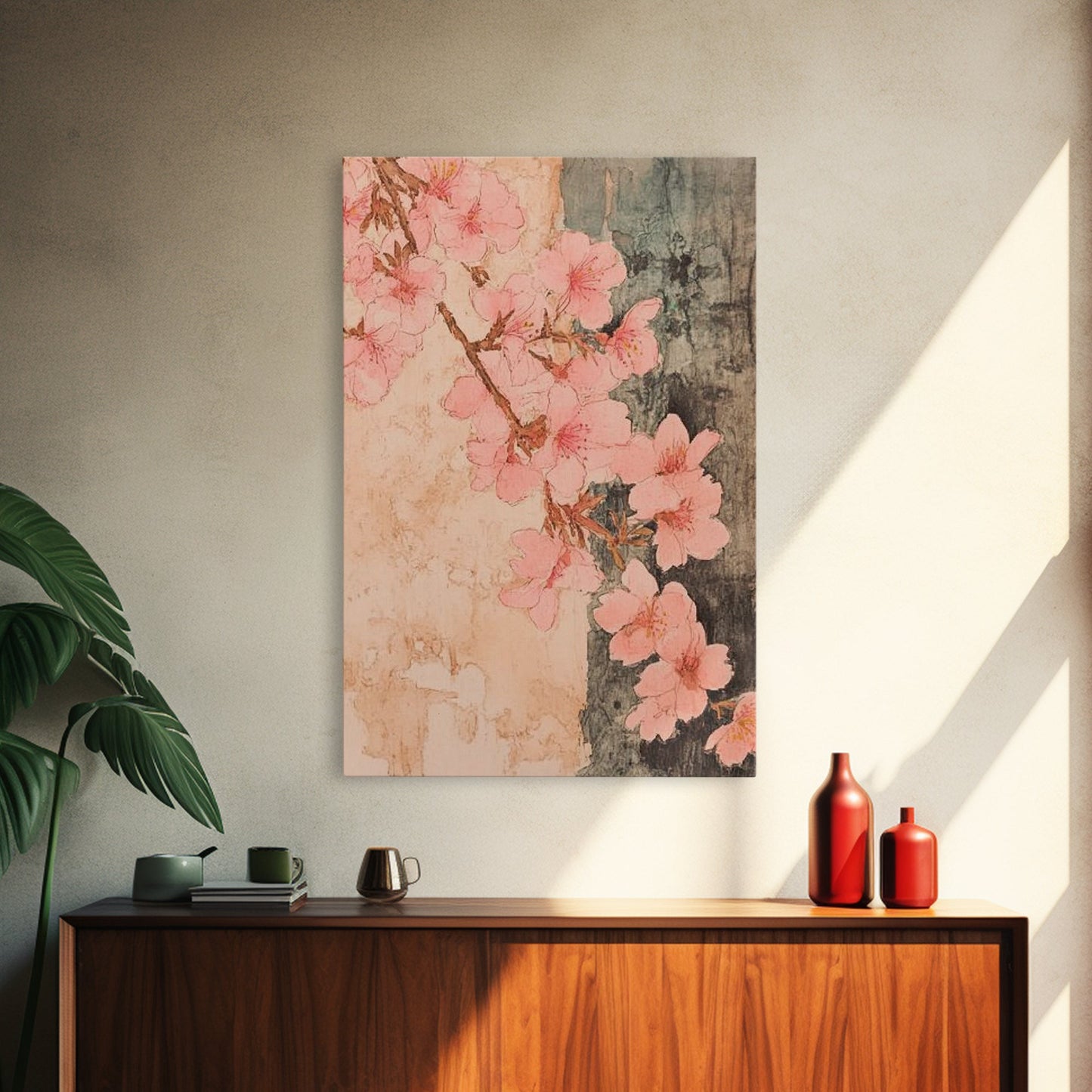 Skaura Tree Canvas Wall Art, Sakura Cherry Blossoms Canvas Print Ready To Hang, Japanese Style Art, Cherry Blossom Painting