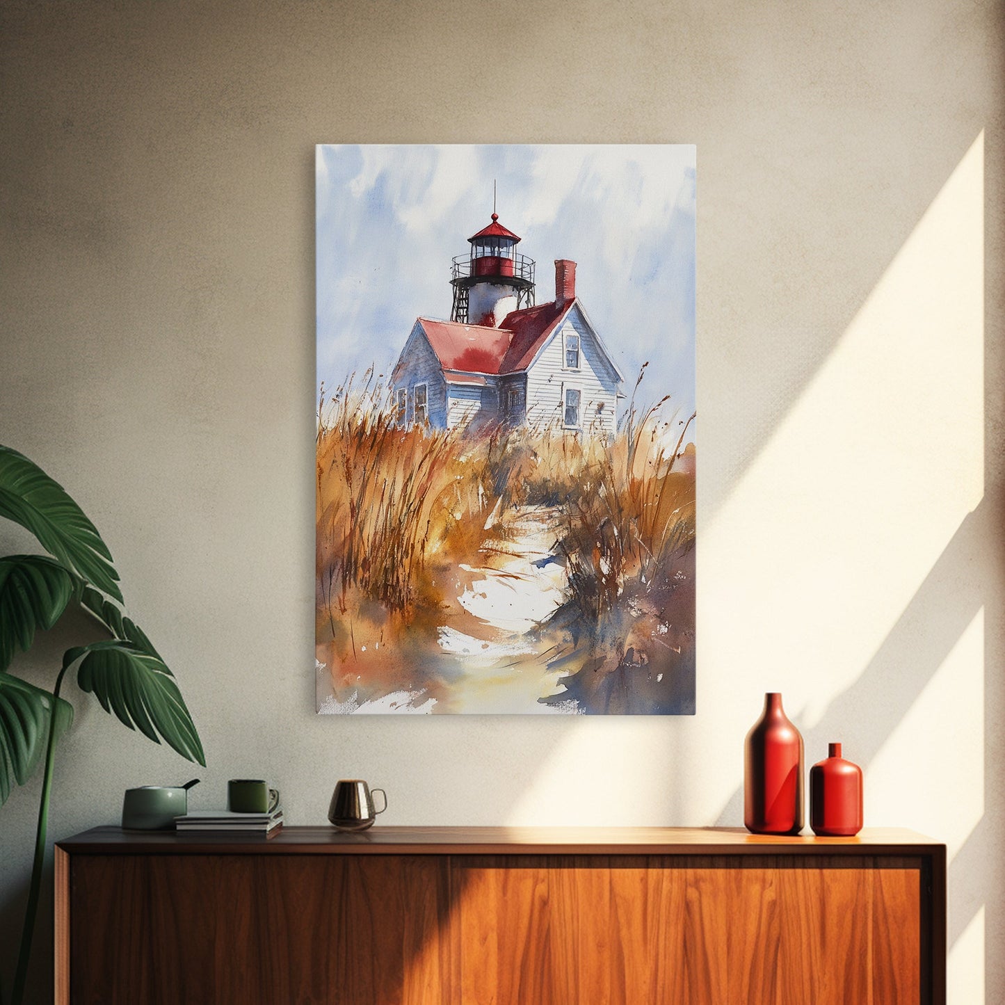 Maine Wall Art, Canvas Print, Ready To Hang Wall Art With Wood Frame, Maine Watercolor Painting, Nautical Home Decor