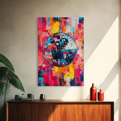 Graffiti Abstract Disco Ball Painting Print, Disco Ball Canvas Print, Rainbow Disco Ball, Pop Art Disco Ball Wall Art For Living Room