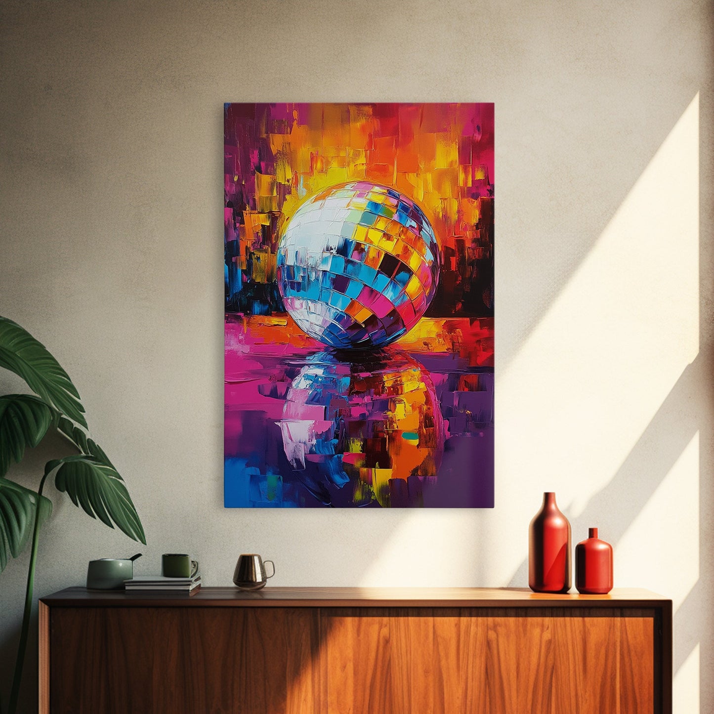 Reflections of a Disco Ball, Framed Canvas Print, Disco Ball Poster, Disco Ball Painting, Disco Ball Wall Art, Dance Studio Decor