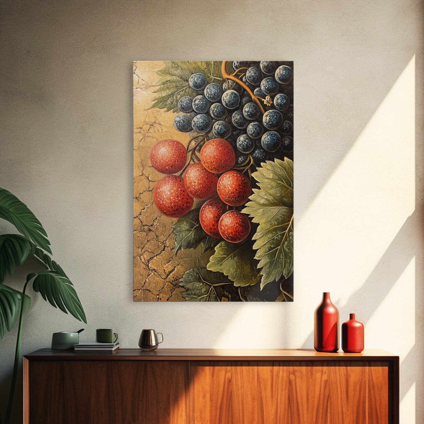 Grapes Wall Art Framed Canvas Print, Antique Fruit Still Life Oil Painting Print, Kitchen Decor, Modern Farmhouse Wall Art, Farmhouse Decor