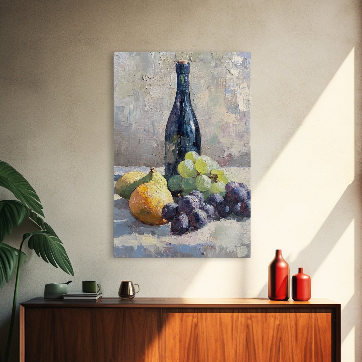 Still Life Of Grapes and Wine, Framed Canvas Print, Antique Style Fruit Still Life Oil Painting Print, Kitchen Decor, Rustic Farmhouse Kitchen Art